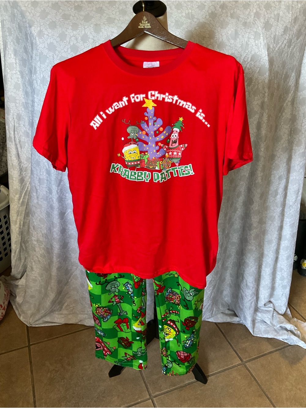 SpongeBob Squarepants Red Tee with Green Krabby Patties Pajama Pants